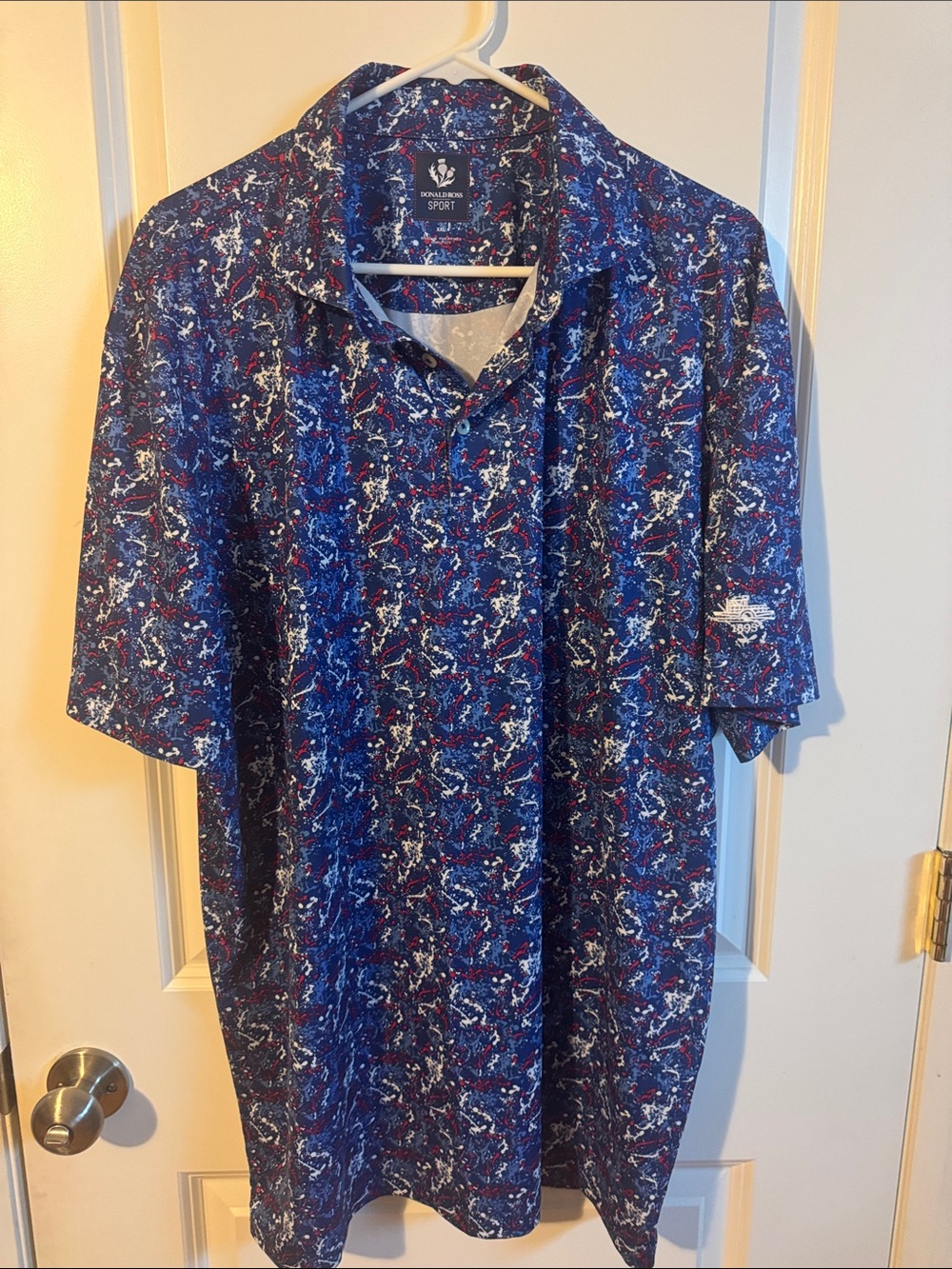 Donald Ross Sportswear Polo Shirt Men XXL Blue Paint Splatter Performance top